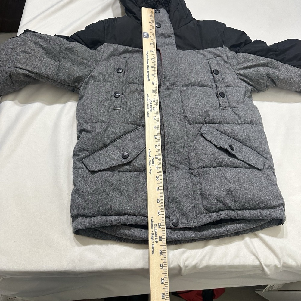 ZeroXposur Boys Winter Puffer Jacket Gray Black Hooded Fleece Lined Size L 10/12 - Picture 10 of 11